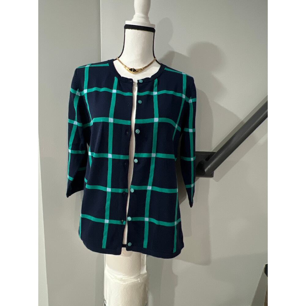 Coldwater Creek Elegant Plaid Pajama-Style Top 3/4 Sleeve Size 14